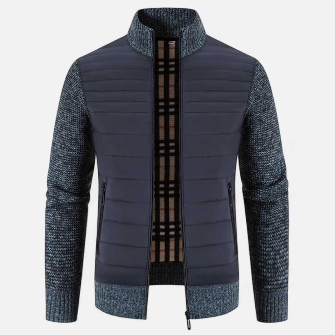 Warme Fleece Patchwork Jacke mit Stehkragen für Herren