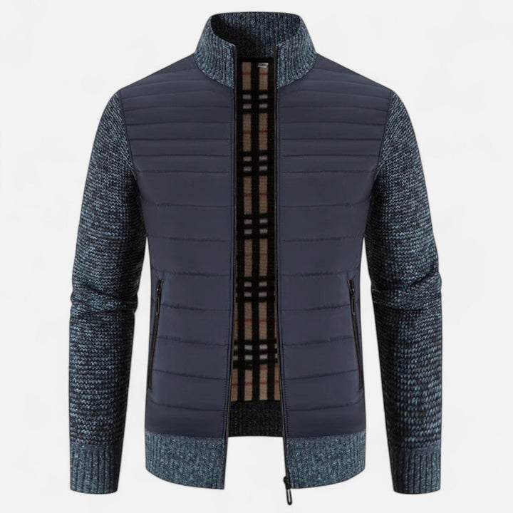 Warme Fleece Patchwork Jacke mit Stehkragen für Herren