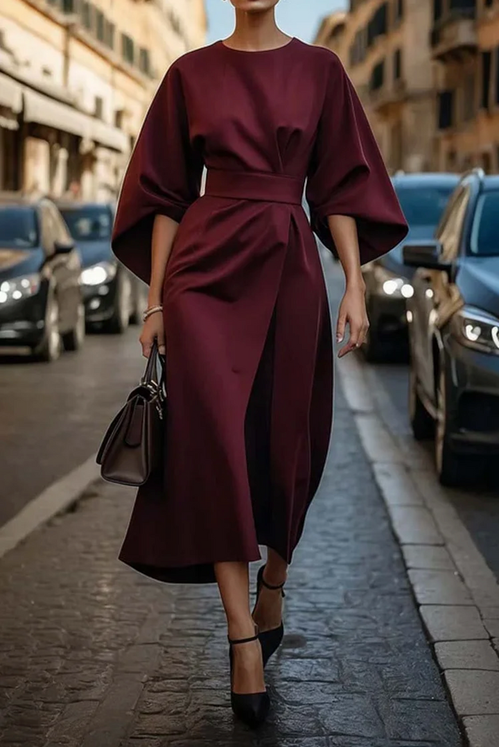 Elegantes Damen Midi-Kleid mit Laternenärmeln - Figurbetont und Vielseitig
