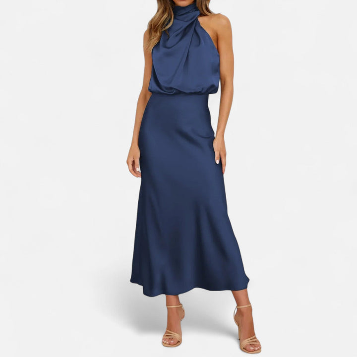 Elegantes ärmelloses langes Satin-Kleid für Damen