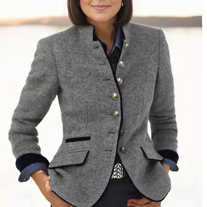 Elegante Damen Blazer-Jacke mit Kontrastbesatz - Tailliert geschnitten