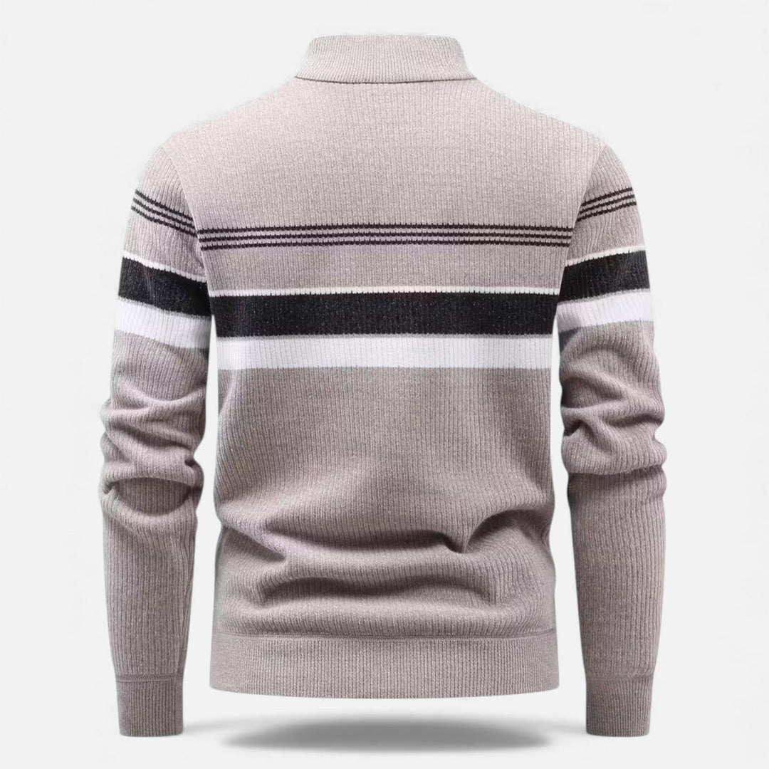 Dicker Gestreifter Half-Zip Strickpullover für Herren