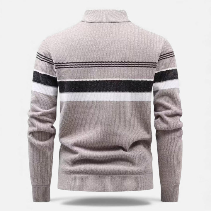 Dicker Gestreifter Half-Zip Strickpullover für Herren