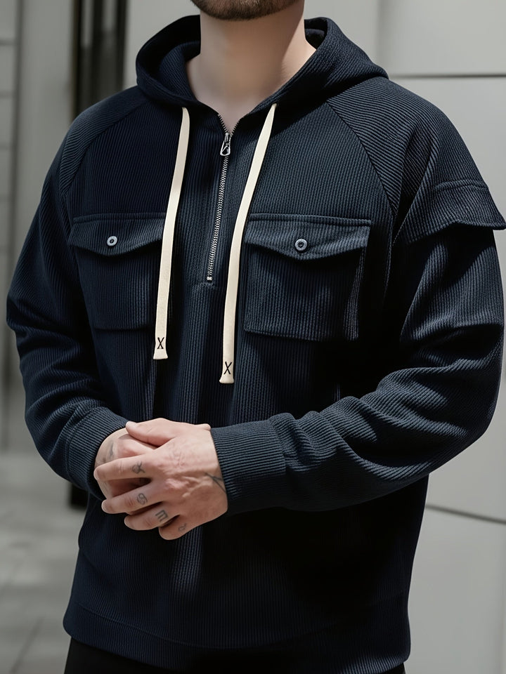Herren Hoodie mit Quarter-Zip und Brusttaschen
