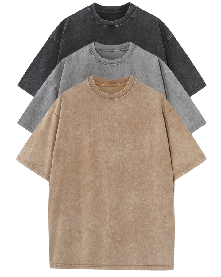 Oversized Baumwoll Basic Herren T-Shirt Set 3-teilig