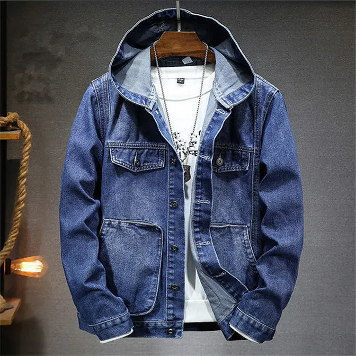 Herren Jeansjacke mit Kapuze - Robuster Denim-Hoodie für lässige Streetwear