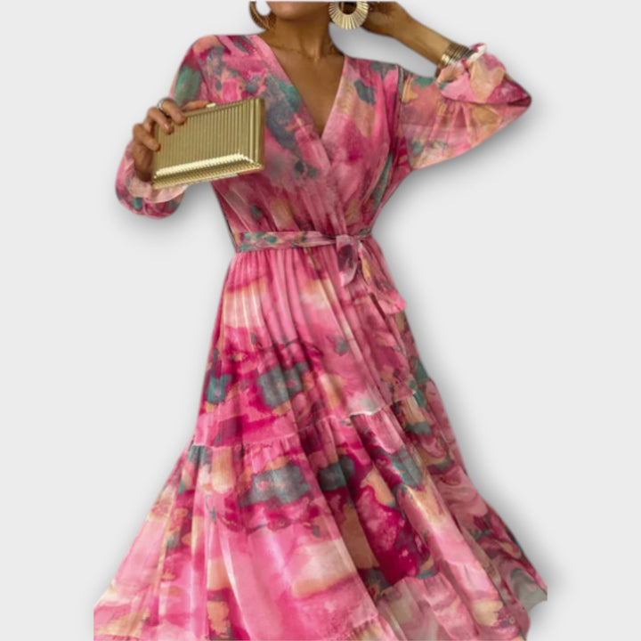 Elegantes Damen Maxikleid mit Aquarell-Muster - Feminines Design für besondere Anlässe