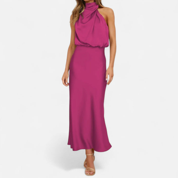 Elegantes ärmelloses langes Satin-Kleid für Damen
