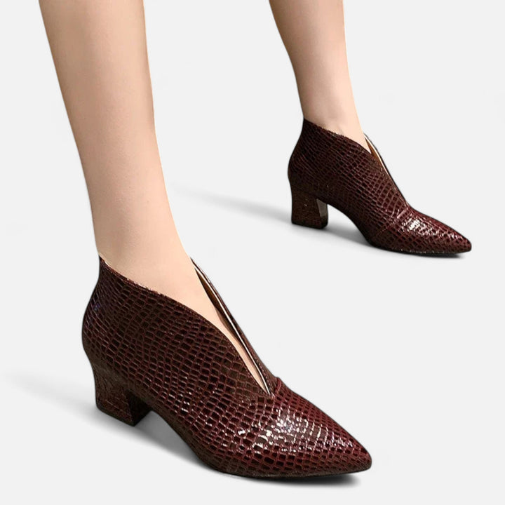 Elegante Patent Leder Damen Ankle Boots mit V-Ausschnitt