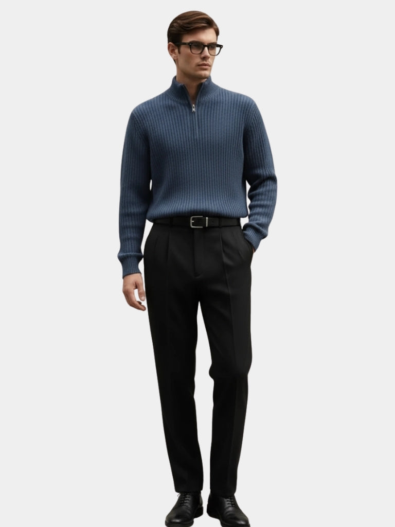 Klassischer Herren Troyer-Pullover aus Wolle mit Viertel-Reißverschluss