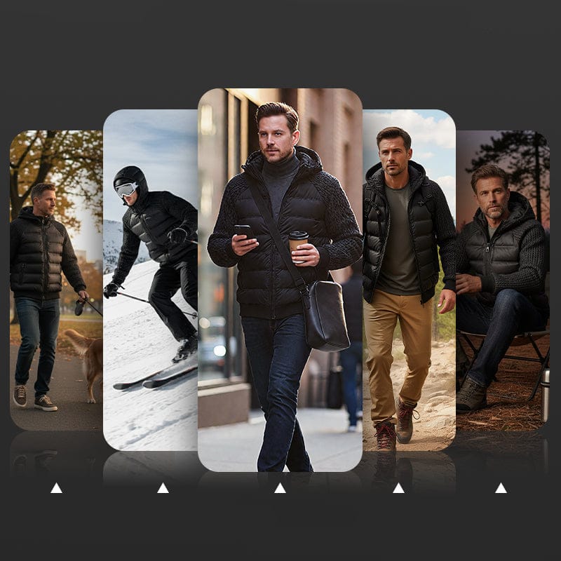 Winddichte Herren Steppjacke mit Strickärmeln und Daunen-Isolation