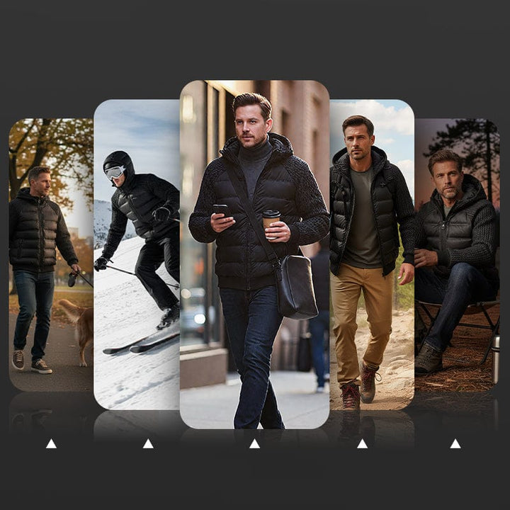 Winddichte Herren Steppjacke mit Strickärmeln und Daunen-Isolation