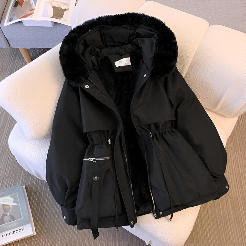 Luxuriöse Damen Winterjacke mit Kunstfell-Besatz
