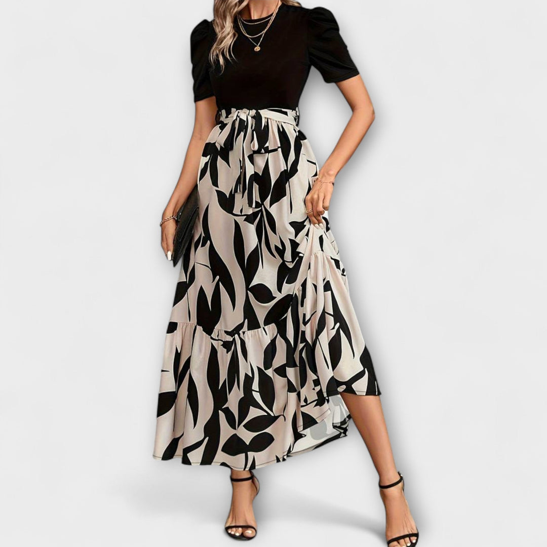 Damen Sommerkleid mit Blumenmuster - Rundhalsausschnitt und Kurzarm