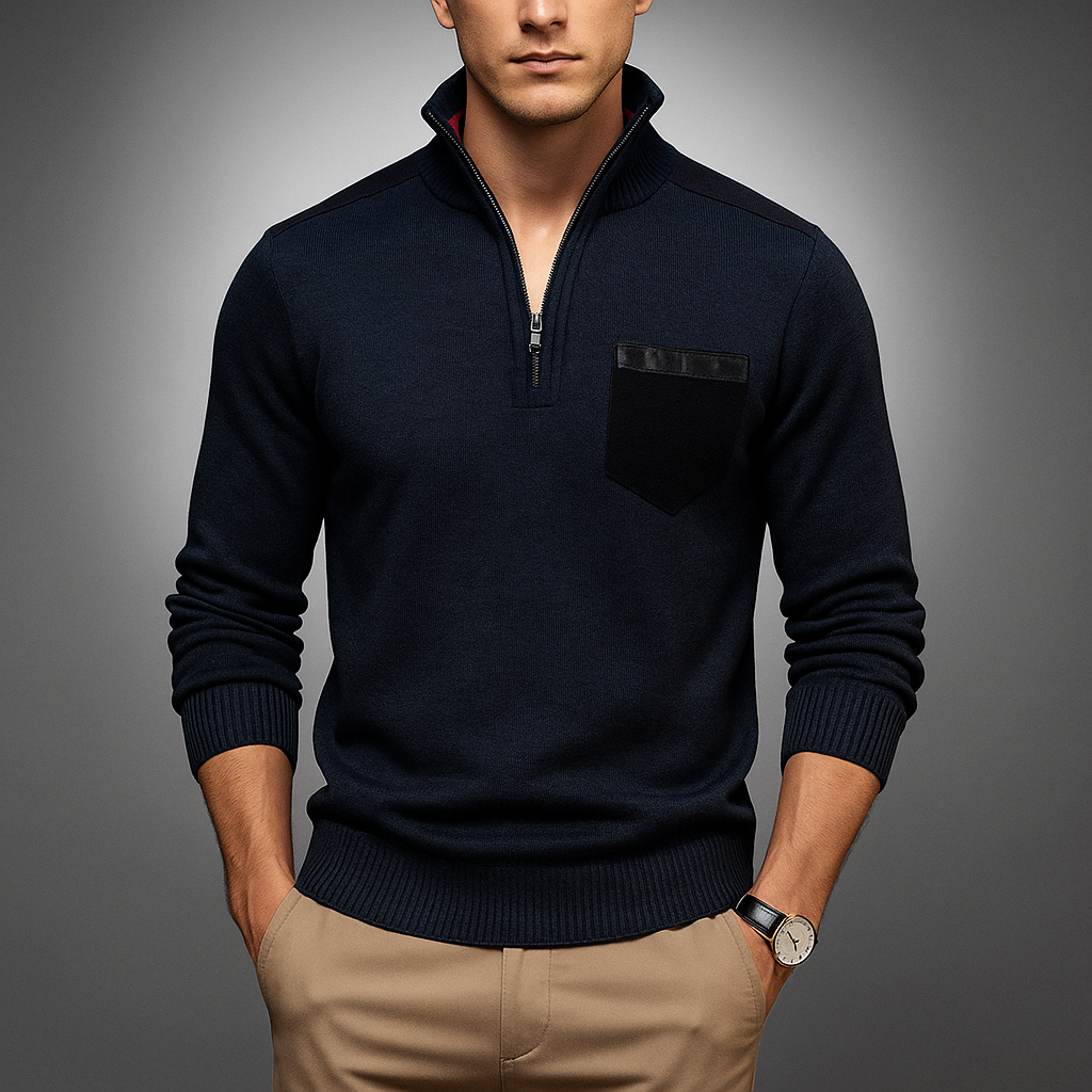 Herren Viertelzip-Pullover mit Kontrastdetails - Hoher Kragen und Moderne Passform