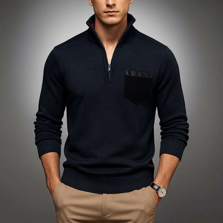 Herren Viertelzip-Pullover mit Kontrastdetails - Hoher Kragen und Moderne Passform