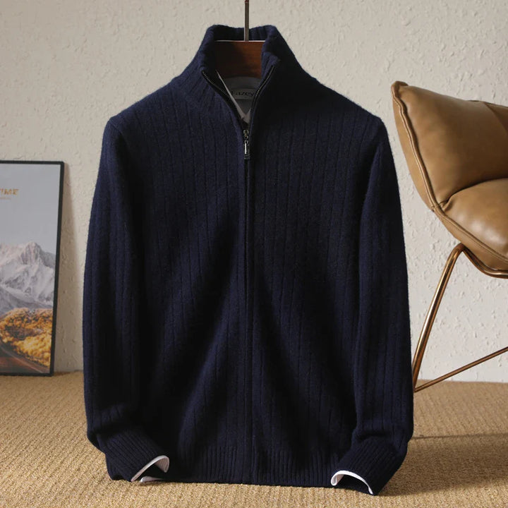 Herren Merino Woll-Cardigan mit Stehkragen und Reißverschluss