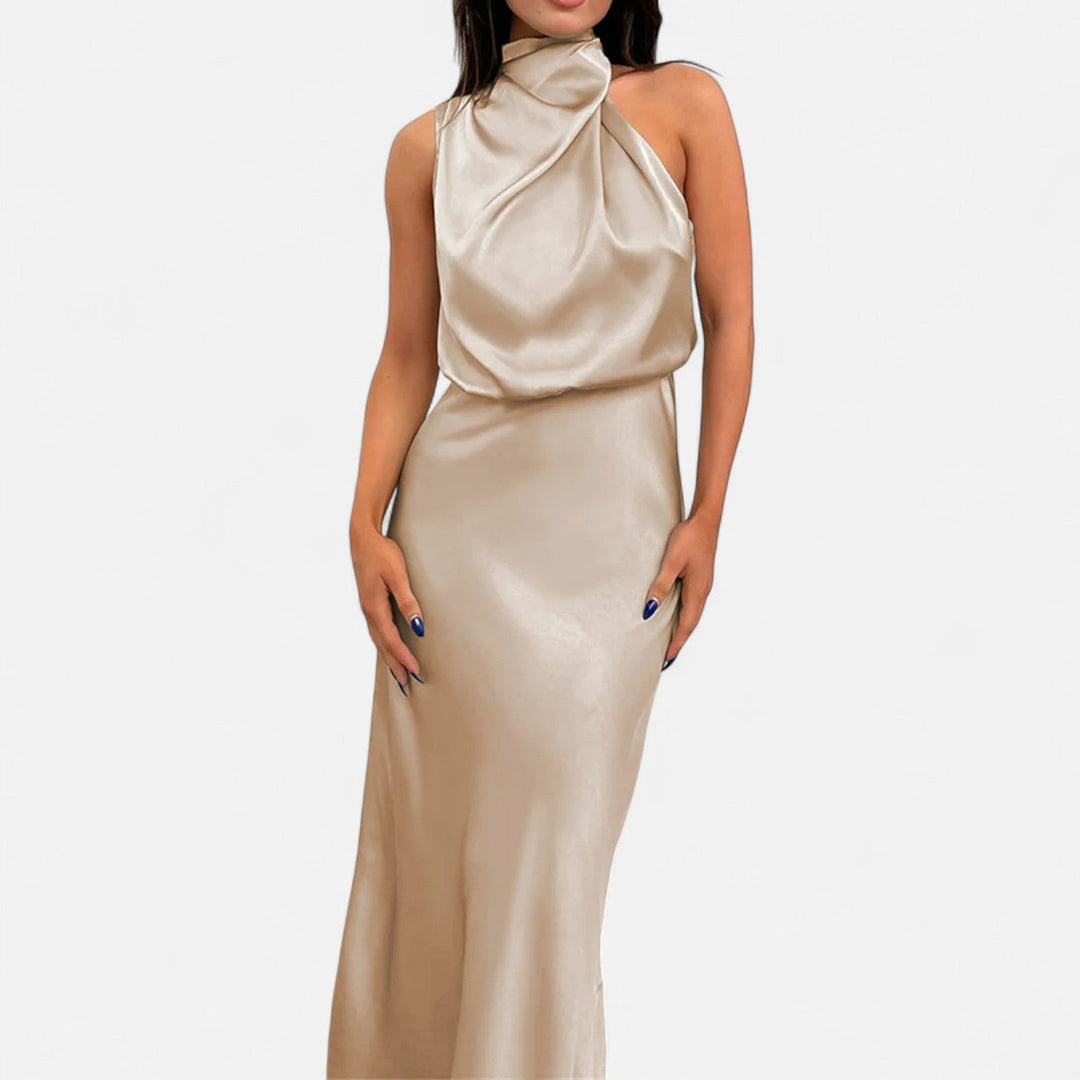 Elegantes ärmelloses langes Satin-Kleid für Damen