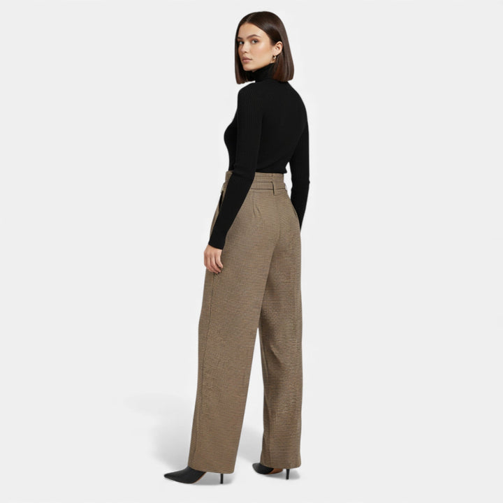 Karierte Hochbund Wide-Leg Damen Hose