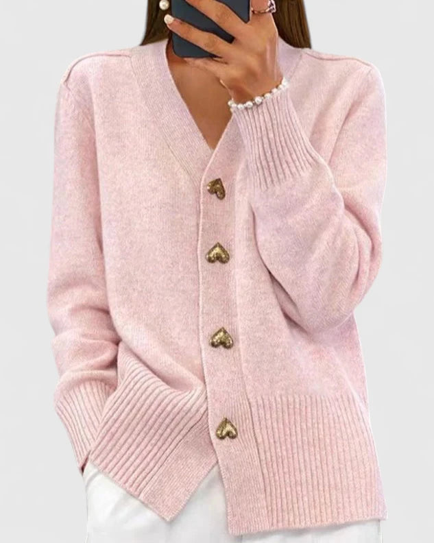 Eleganter Strickcardigan Damen mit Herzknöpfen