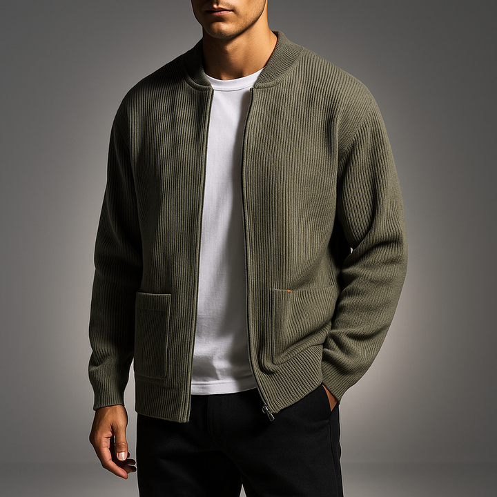 Herren Struktur-Strickpullover mit Standkragen - Moderner Rippenstrick