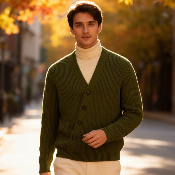 Herren Ripp-Strick Cardigan mit V-Ausschnitt - Weich und Vielseitig