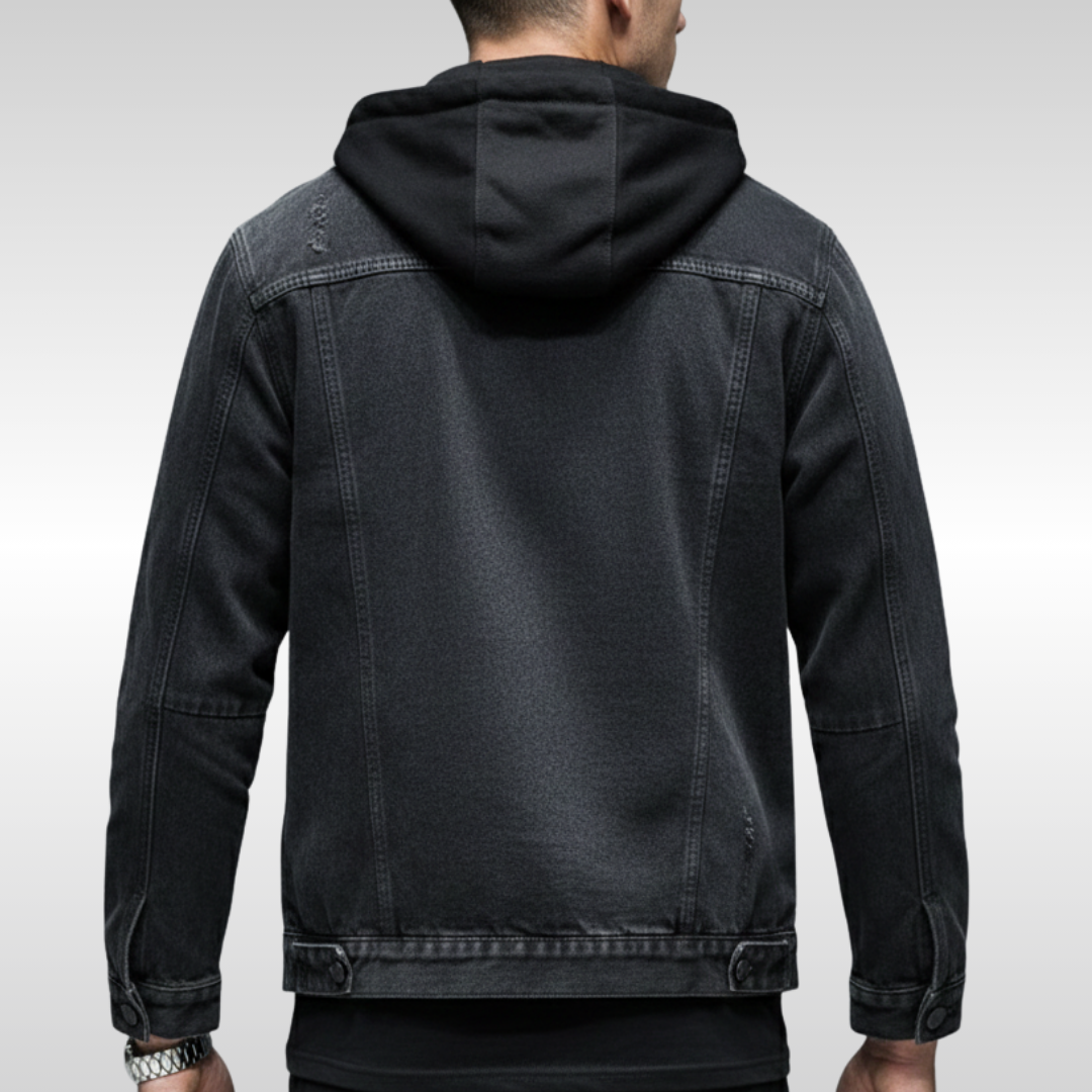 Gefütterte Herren Denim Jacke mit abnehmbarer Kapuze für den Winter