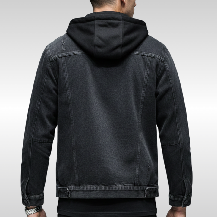 Gefütterte Herren Denim Jacke mit abnehmbarer Kapuze für den Winter