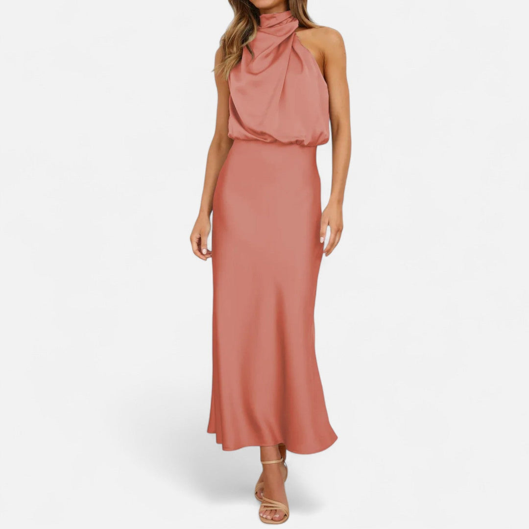 Elegantes ärmelloses langes Satin-Kleid für Damen