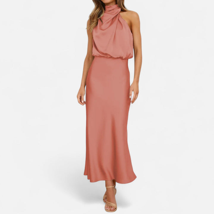 Elegantes ärmelloses langes Satin-Kleid für Damen