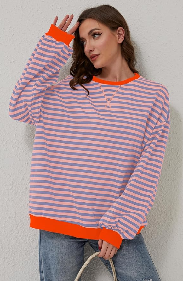 Gestreiftes Damen Sweatshirt Oversize - Lässiger Pullover mit Kontrastakzenten