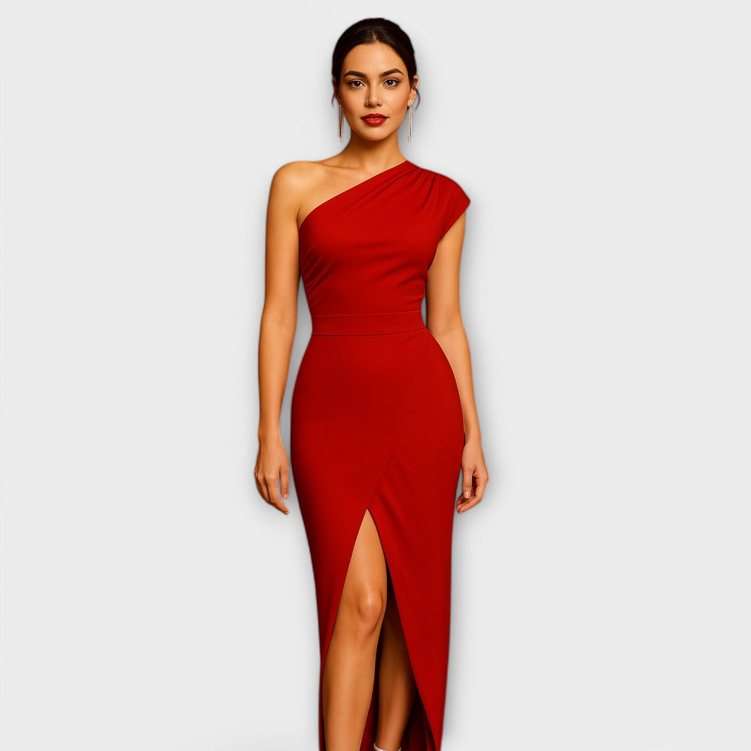 Elegantes asymmetrisches Damen Abendkleid mit schrägen Kragen