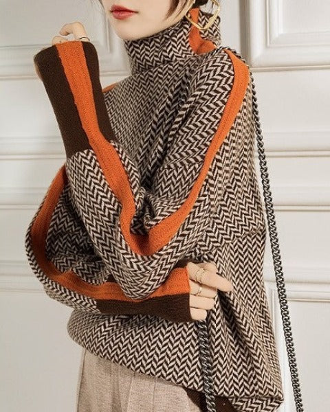 Damen Rollkragenpullover mit geometrischem Muster - Eleganter Strickpullover