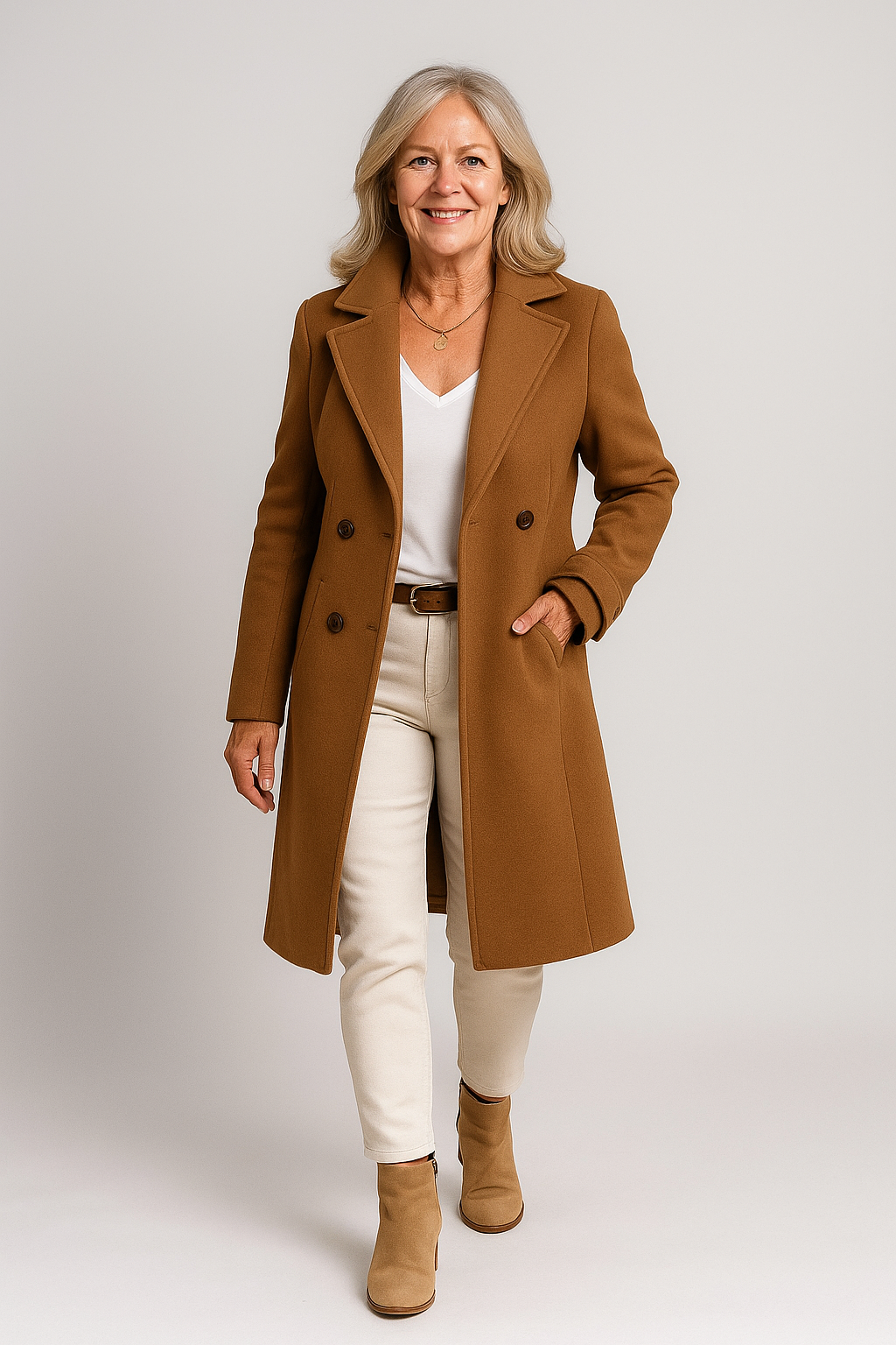 Eleganter Damen Mantel - Klassischer Schnitt mit Knopfverschluss