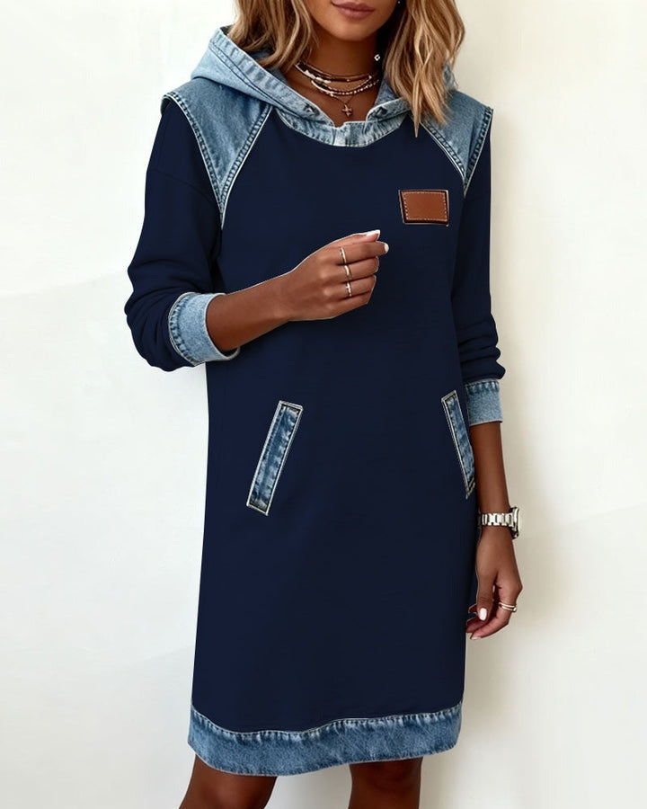 Lässiges Damen Hoodie-Kleid mit Denim-Einsätzen