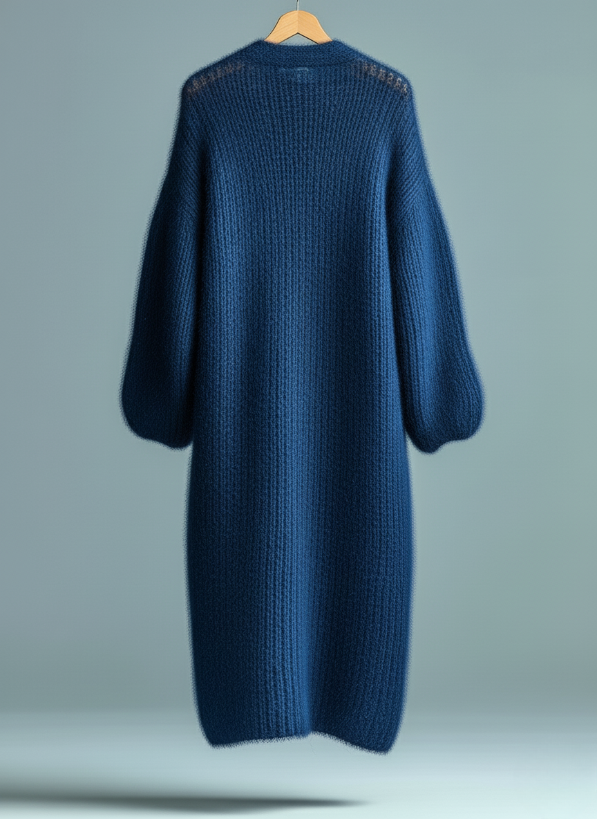 Longline Flauschiger Strick-Cardigan mit Knopfleiste Damen