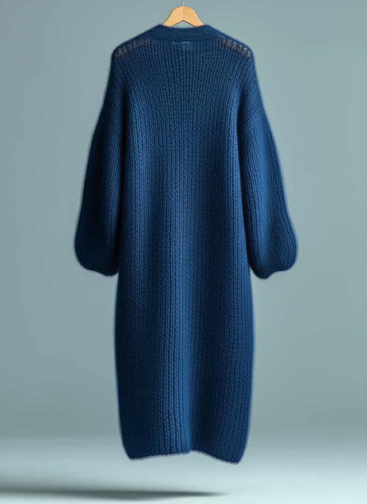 Longline Flauschiger Strick-Cardigan mit Knopfleiste Damen