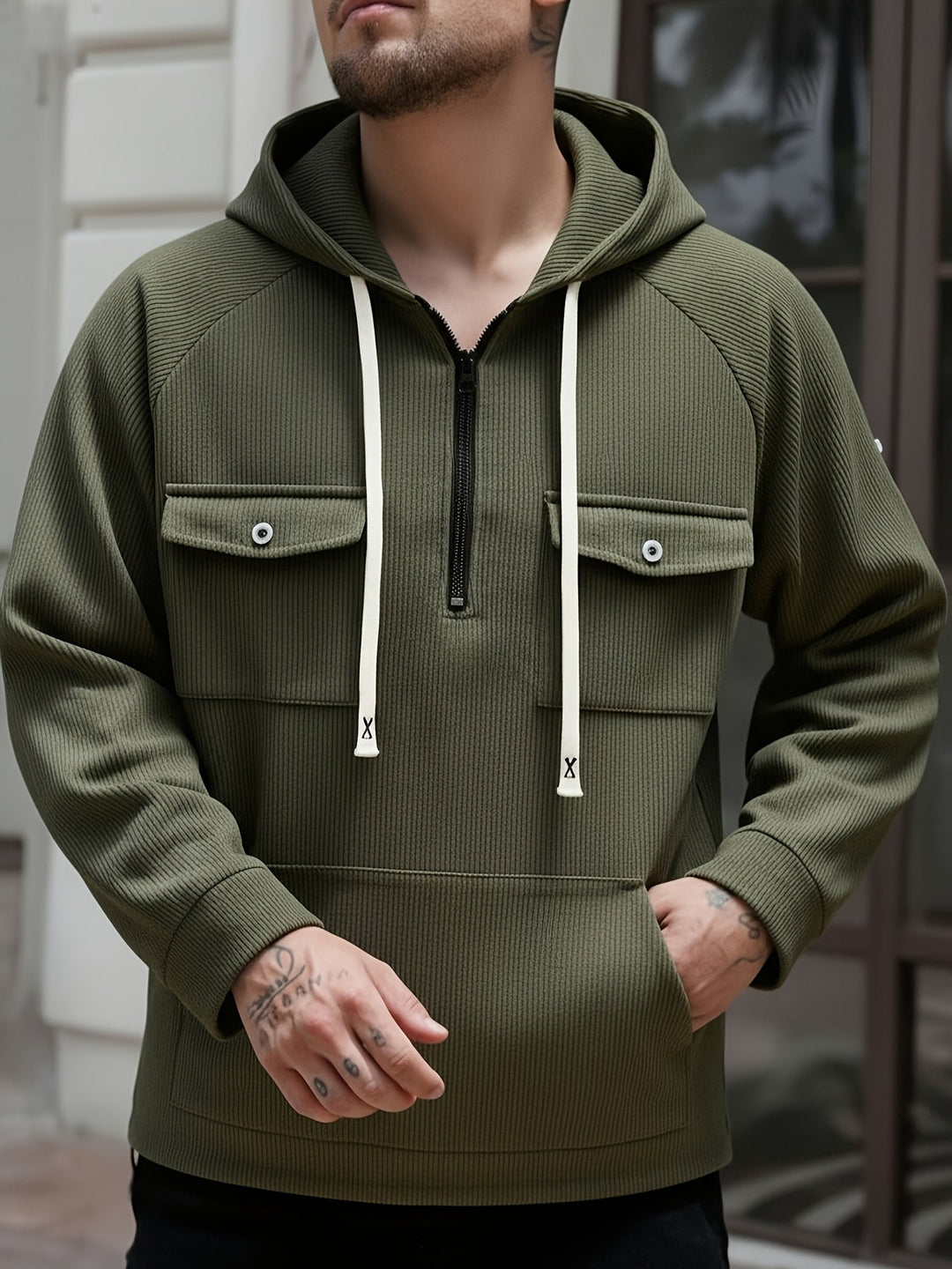 Herren Hoodie mit Quarter-Zip und Brusttaschen