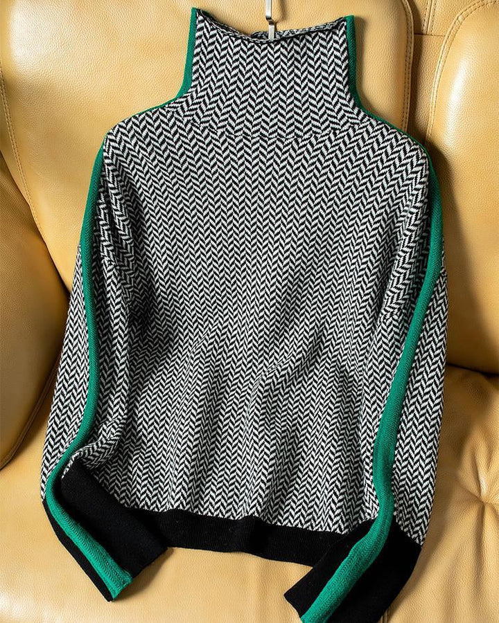 Damen Rollkragenpullover mit geometrischem Muster - Eleganter Strickpullover