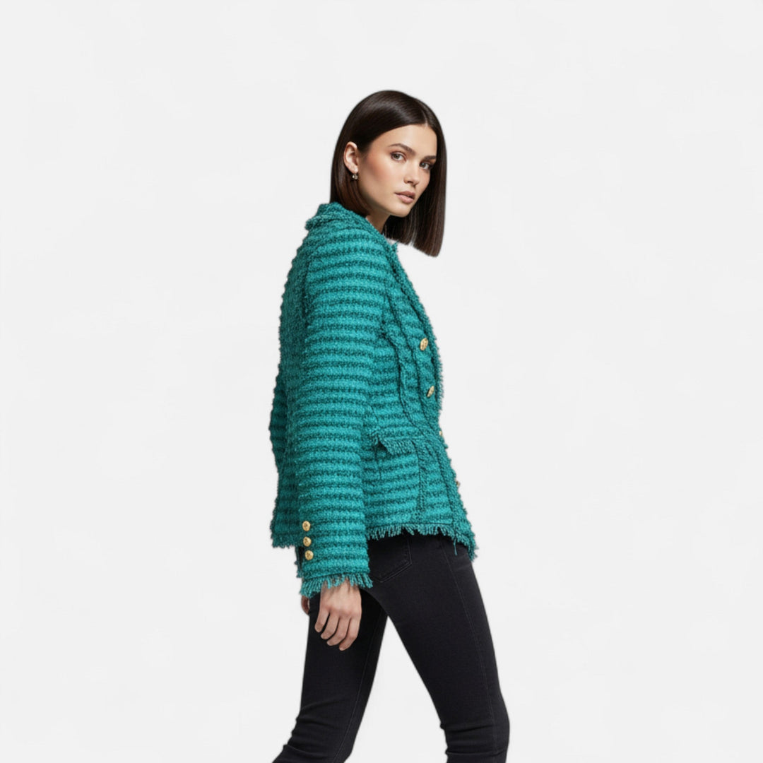 Eleganter Slim Fit Damen Tweed Blazer mit Quasten-Details