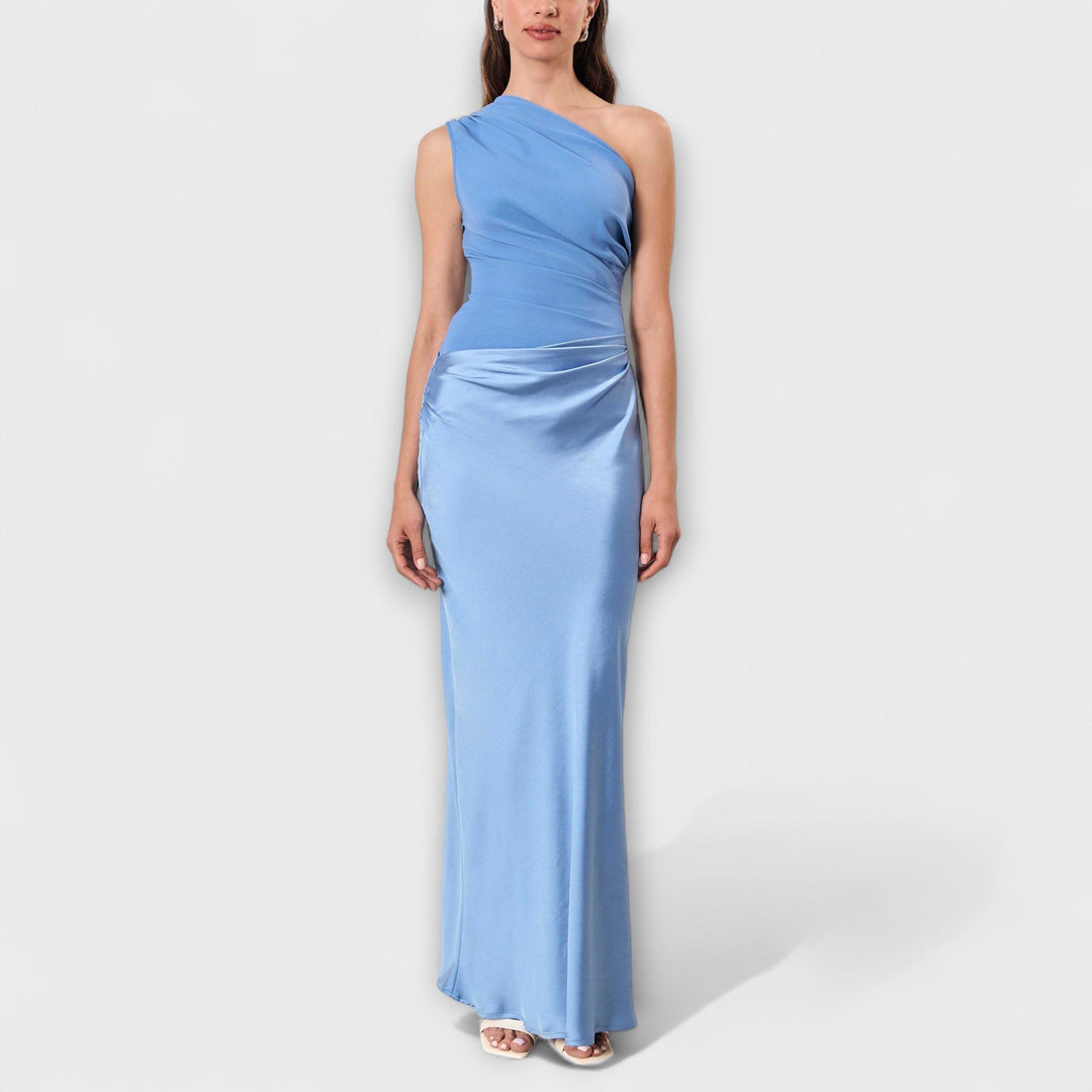 Elegantes Damen Ein-Schulter Maxi Kleid mit asymmetrischem Ausschnitt