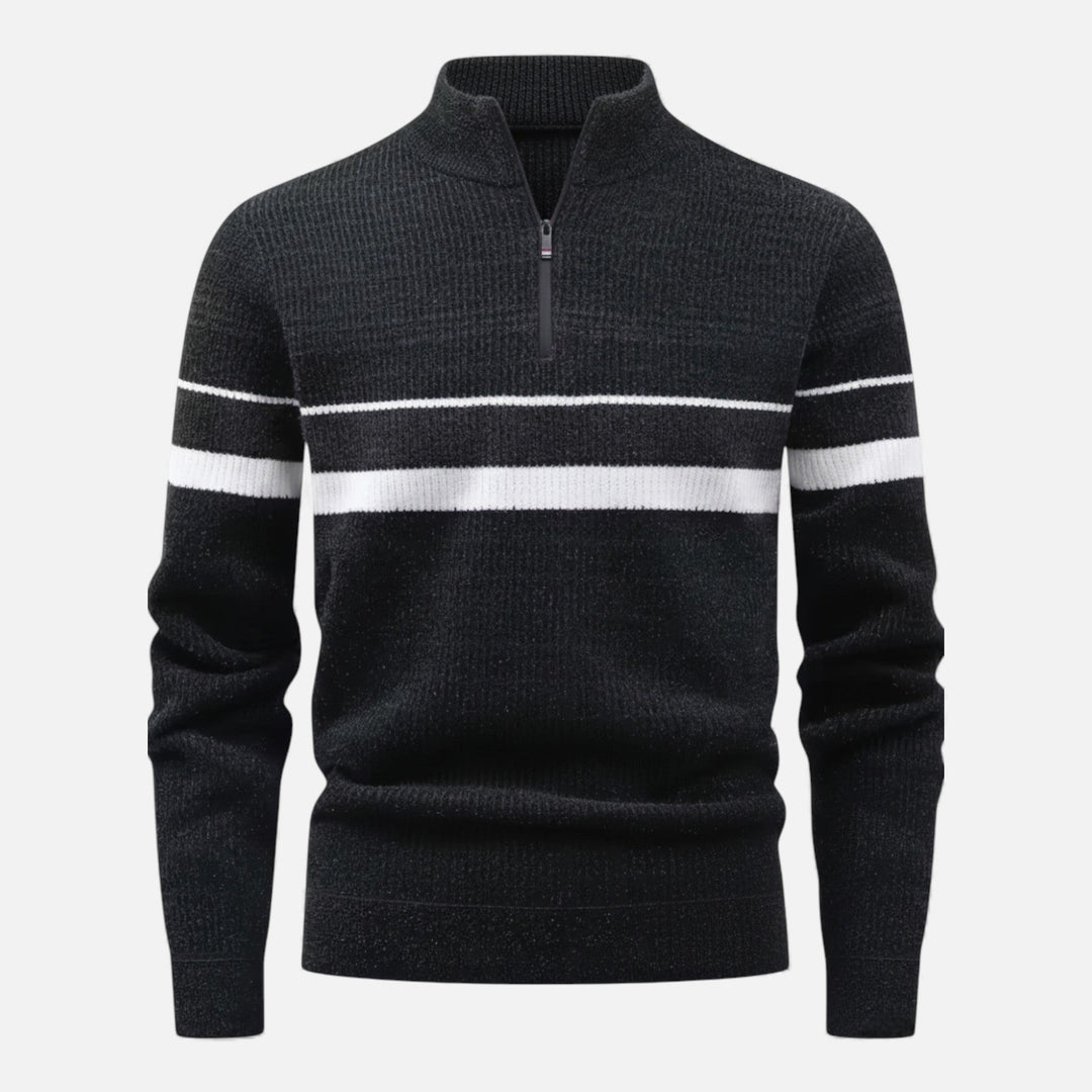 Dicker Gestreifter Half-Zip Strickpullover für Herren