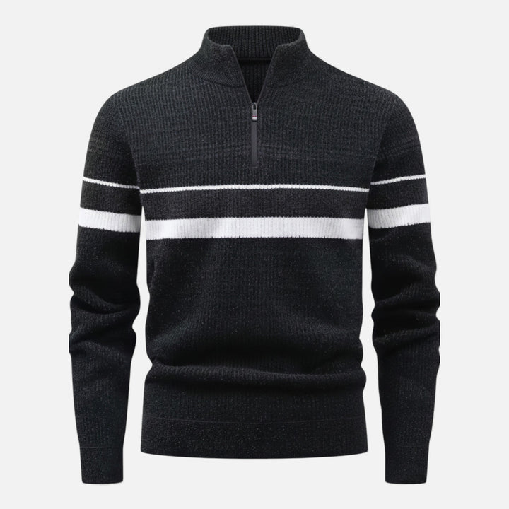 Dicker Gestreifter Half-Zip Strickpullover für Herren