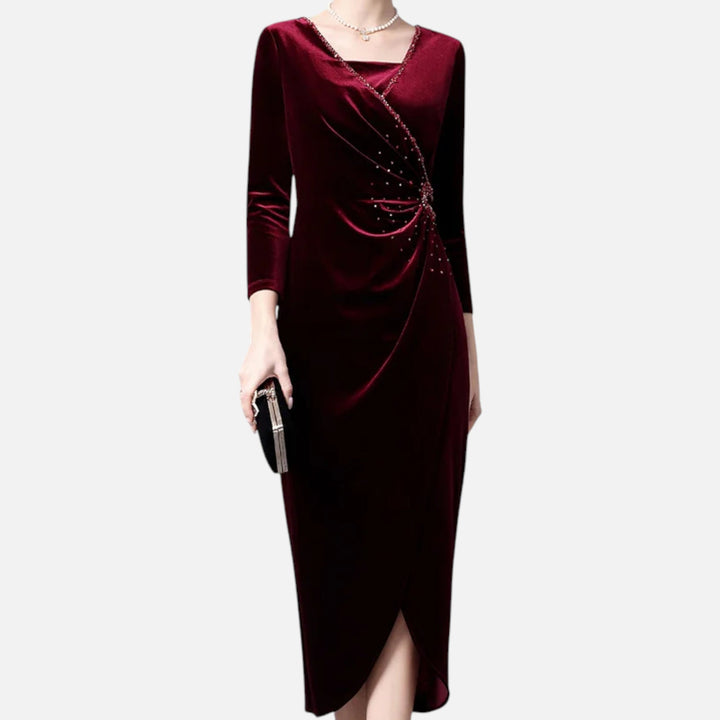 Elegante Samtkleid mit Wickelschnitt Damen - Luxuriöses Draped-Design