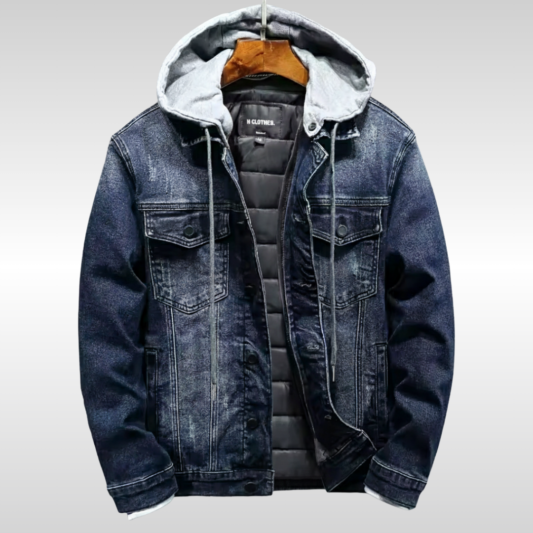 Gefütterte Herren Denim Jacke mit abnehmbarer Kapuze für den Winter