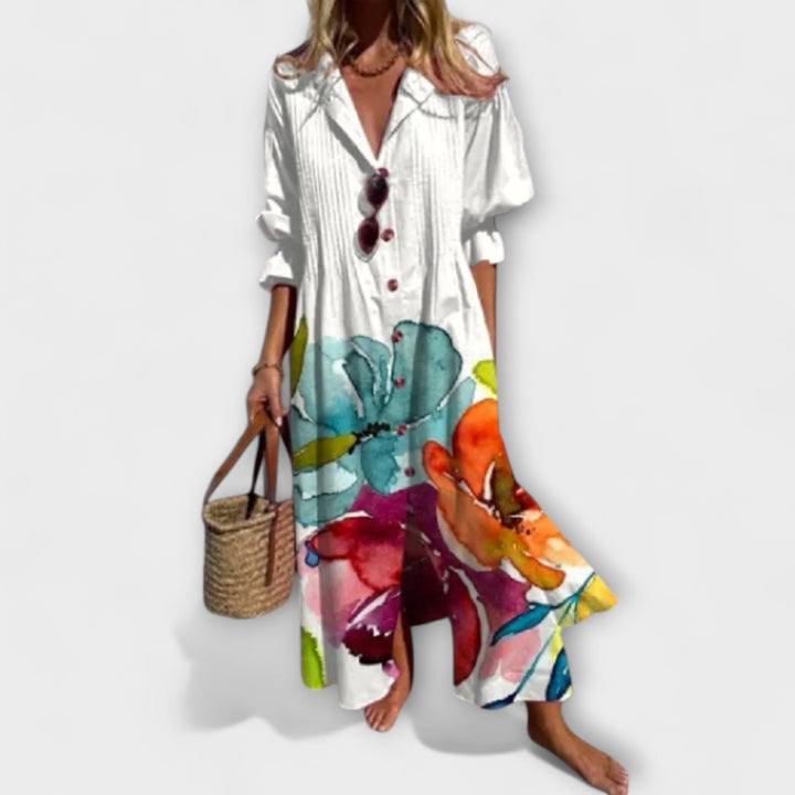 Schmeichelhaftes Damen Maxikleid mit Bauchbedeckung - Fließender Schnitt