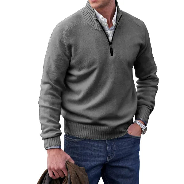 Herren Kaschmir Pullover mit Reißverschluss - Eleganter Strick-Pullover