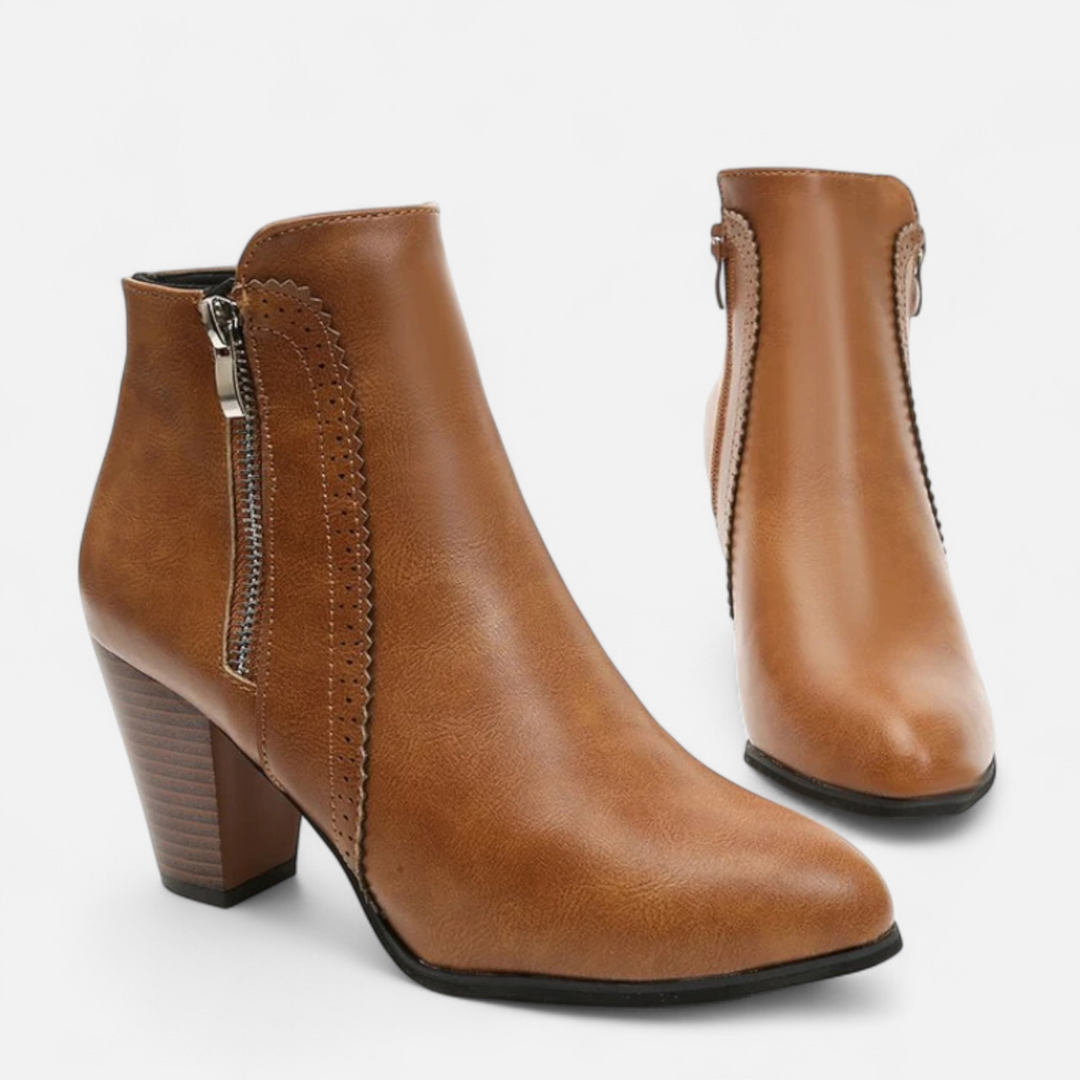 Retro Stiefeletten mit Blockabsatz und Reißverschluss für Damen