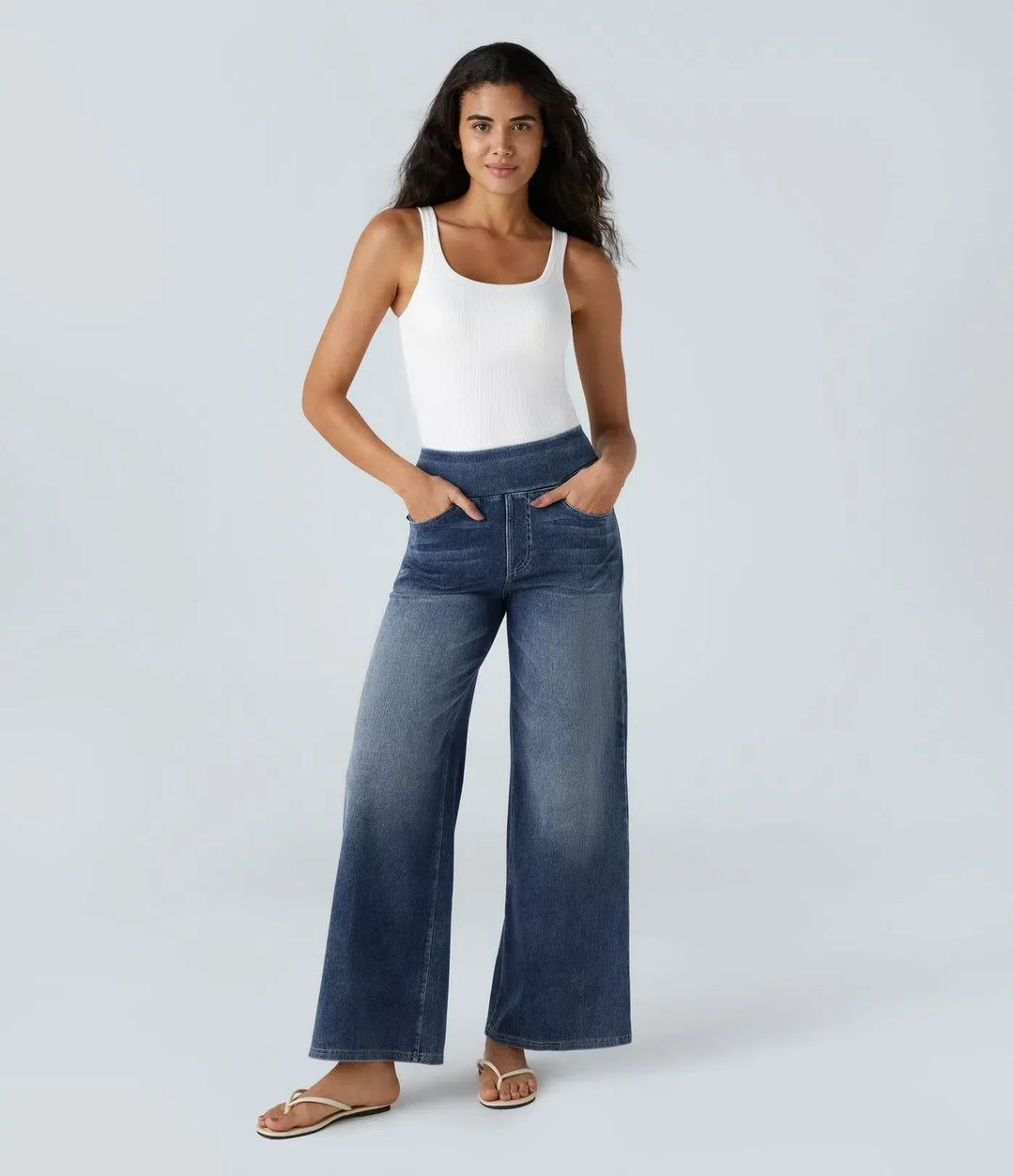 Elastische Jeans Hose mit hoher Taille für Damen