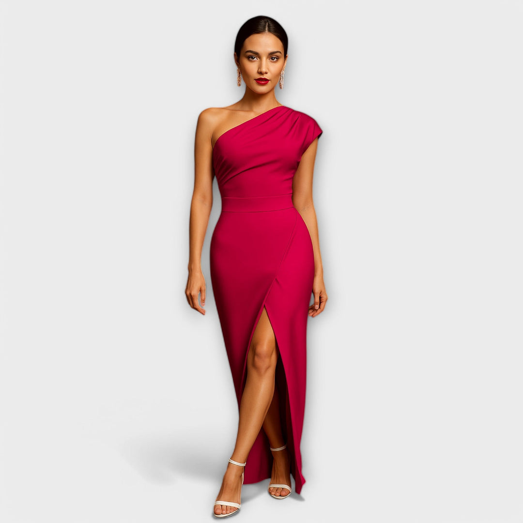 Elegantes asymmetrisches Damen Abendkleid mit schrägen Kragen